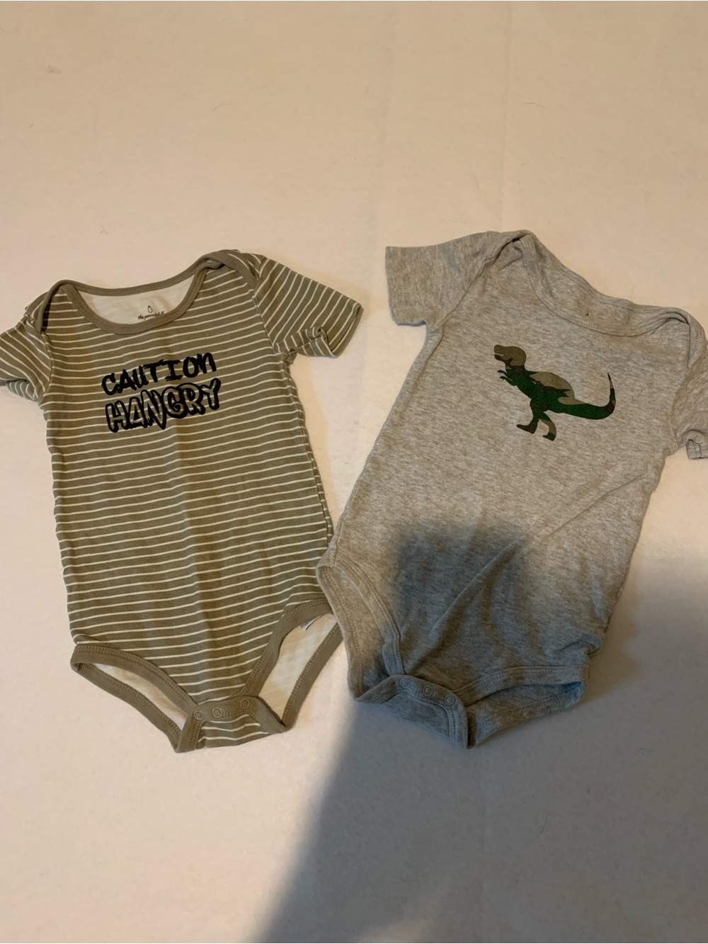 Striped Olive and Gray Dino Baby Bodysuit Set